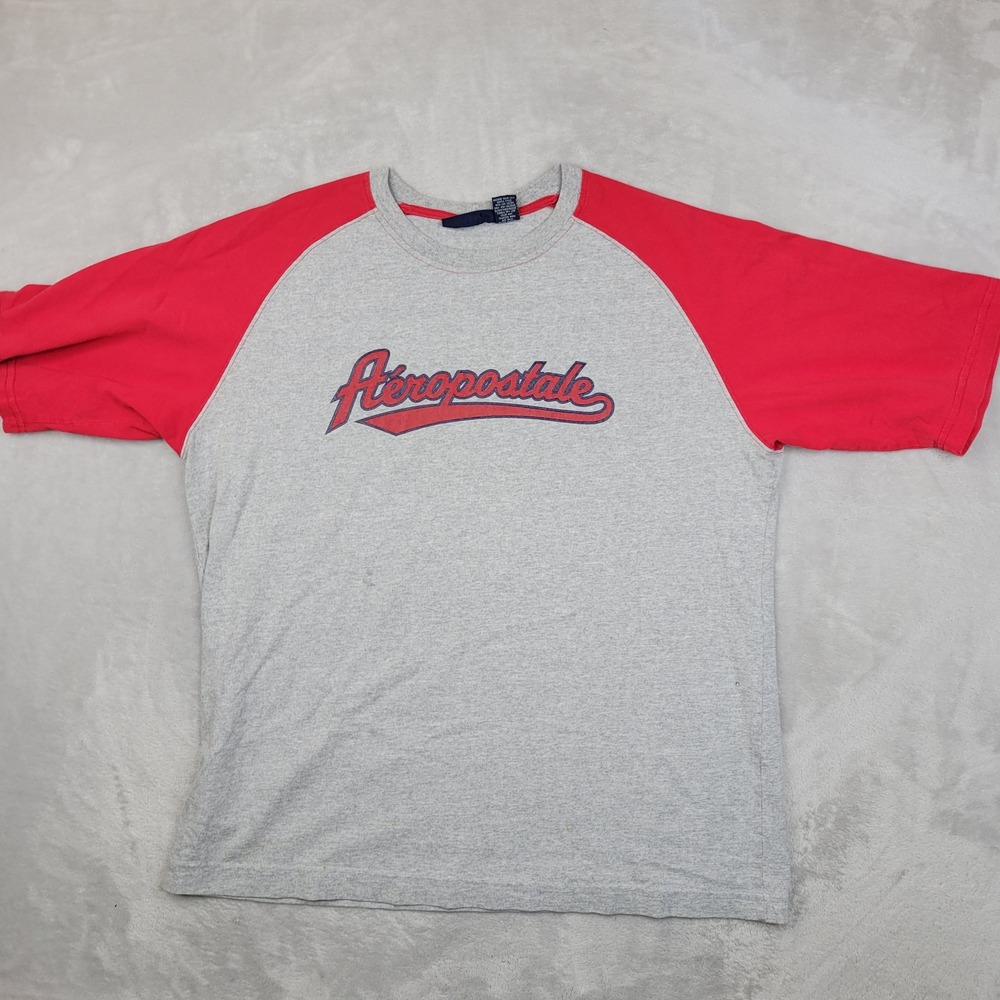 Vintage Aeropostale Shirt Mens Large Gray Red‎ Raglan Baseball Tee Made USA 90s